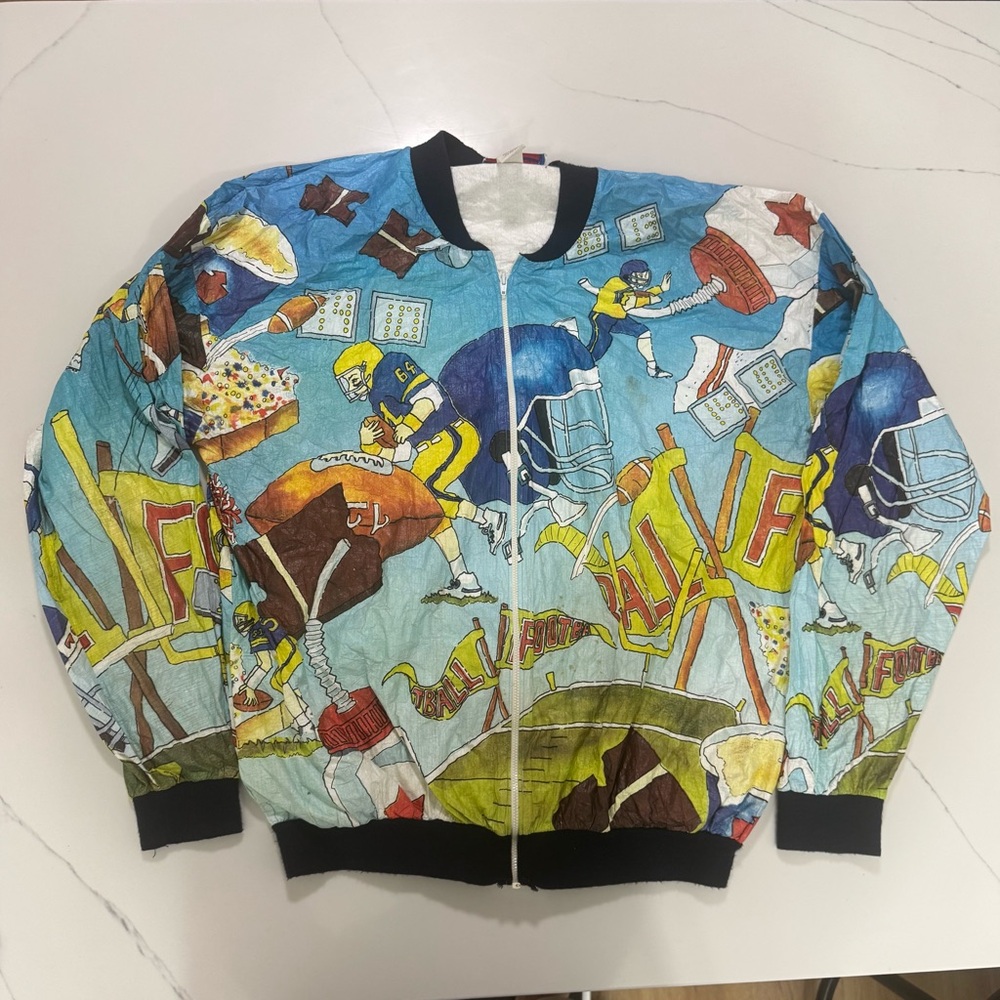 Vintage 80s paper thin football AOP zip up
